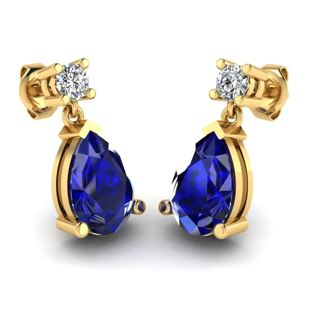 Pear Shape Sapphire Natural Diamond Drop Earrings EDPSS