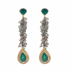 Pear Shaped Emerald Dangle Drop Earrings with Diamonds