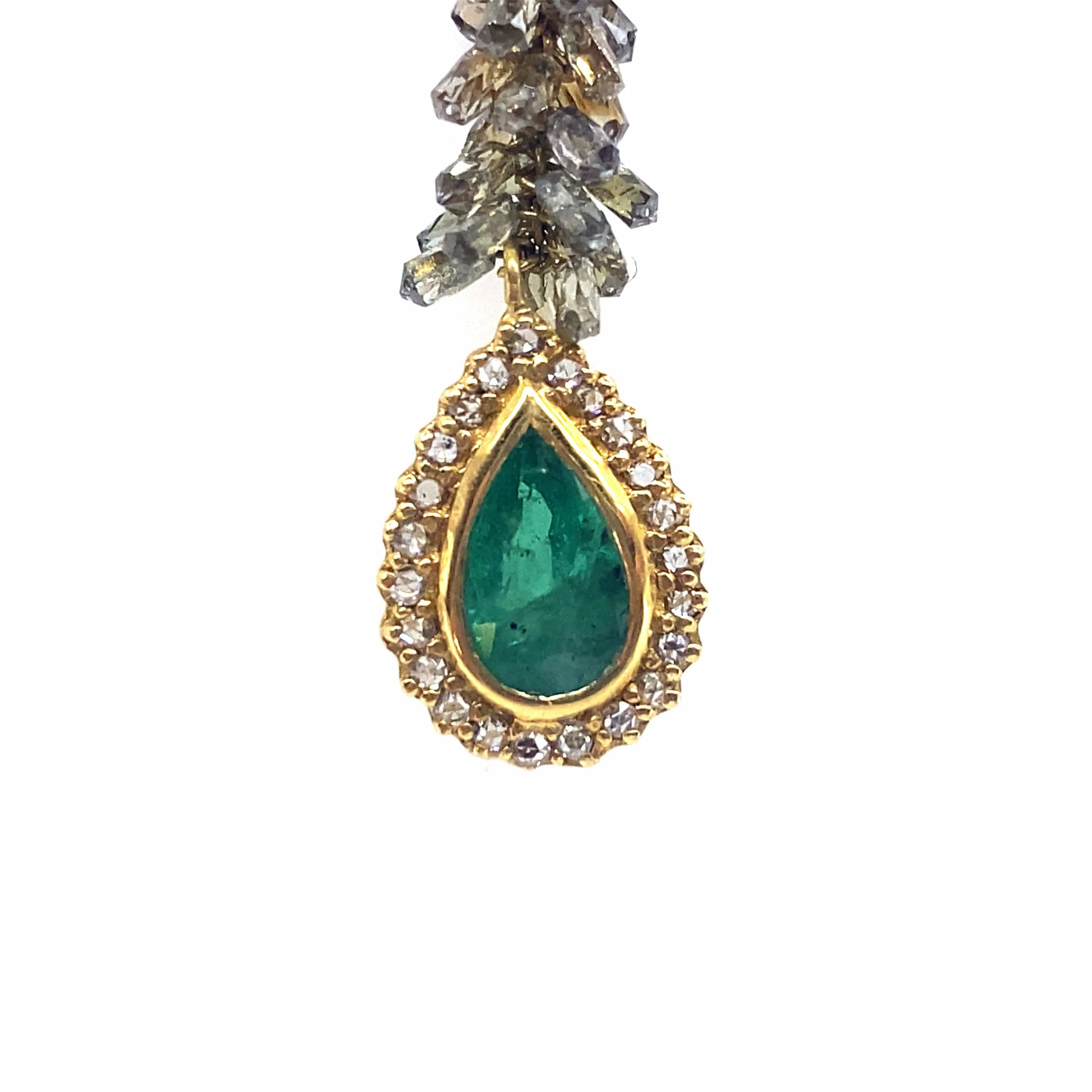 Pear Shaped Emerald Dangle Drop Earrings with Diamonds