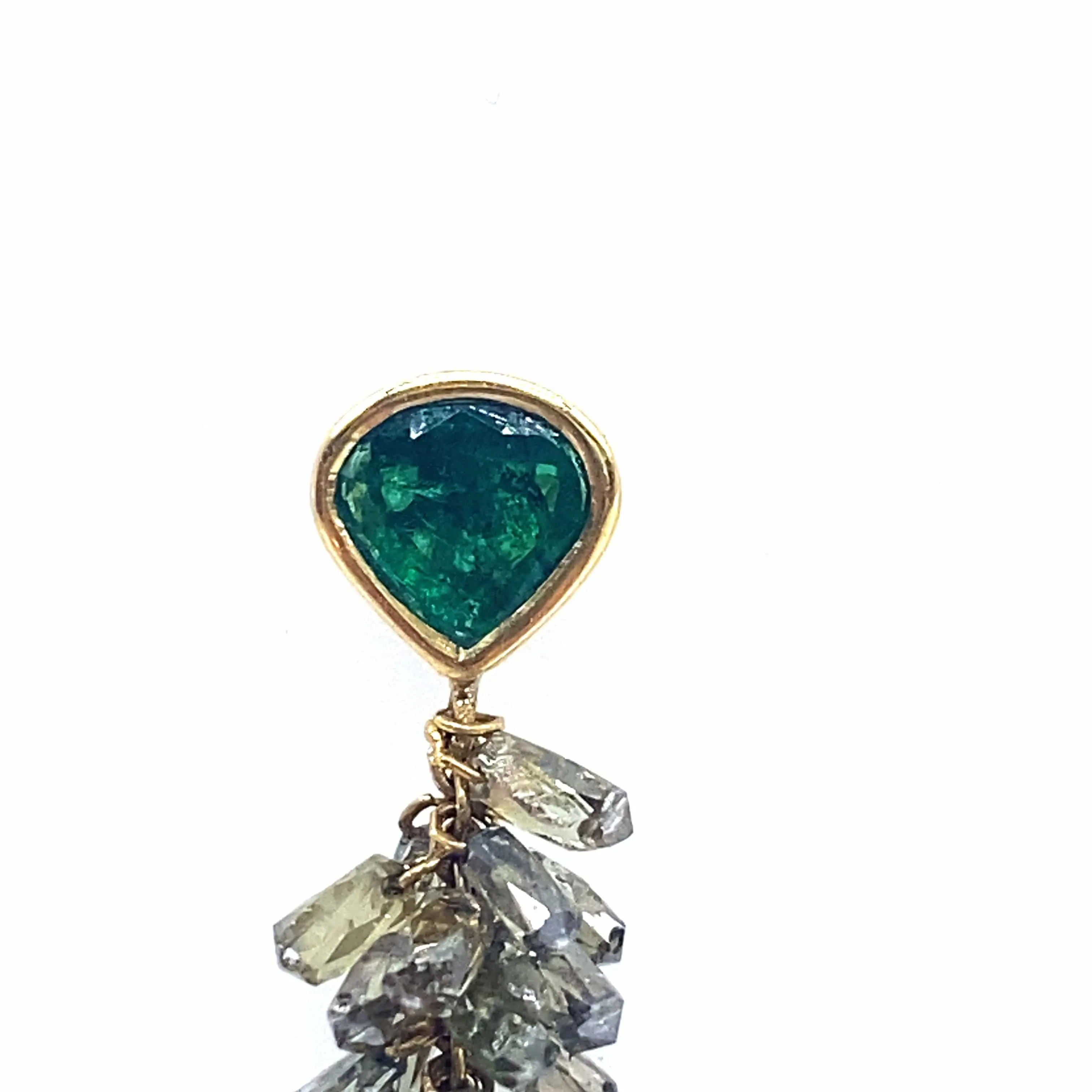 Pear Shaped Emerald Dangle Drop Earrings with Diamonds