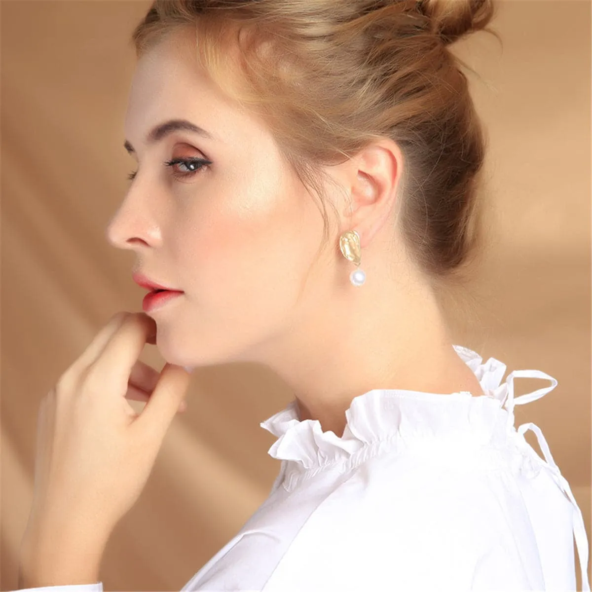 Pearl & 18K Gold-Plated Asymmetrical Drop Earrings