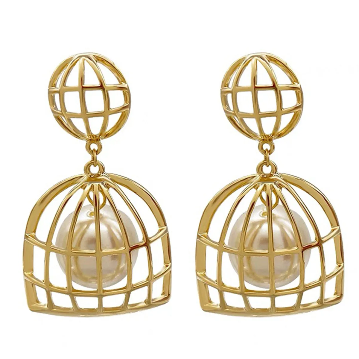 Pearl & 18K Gold-Plated Birdcage Drop Earrings
