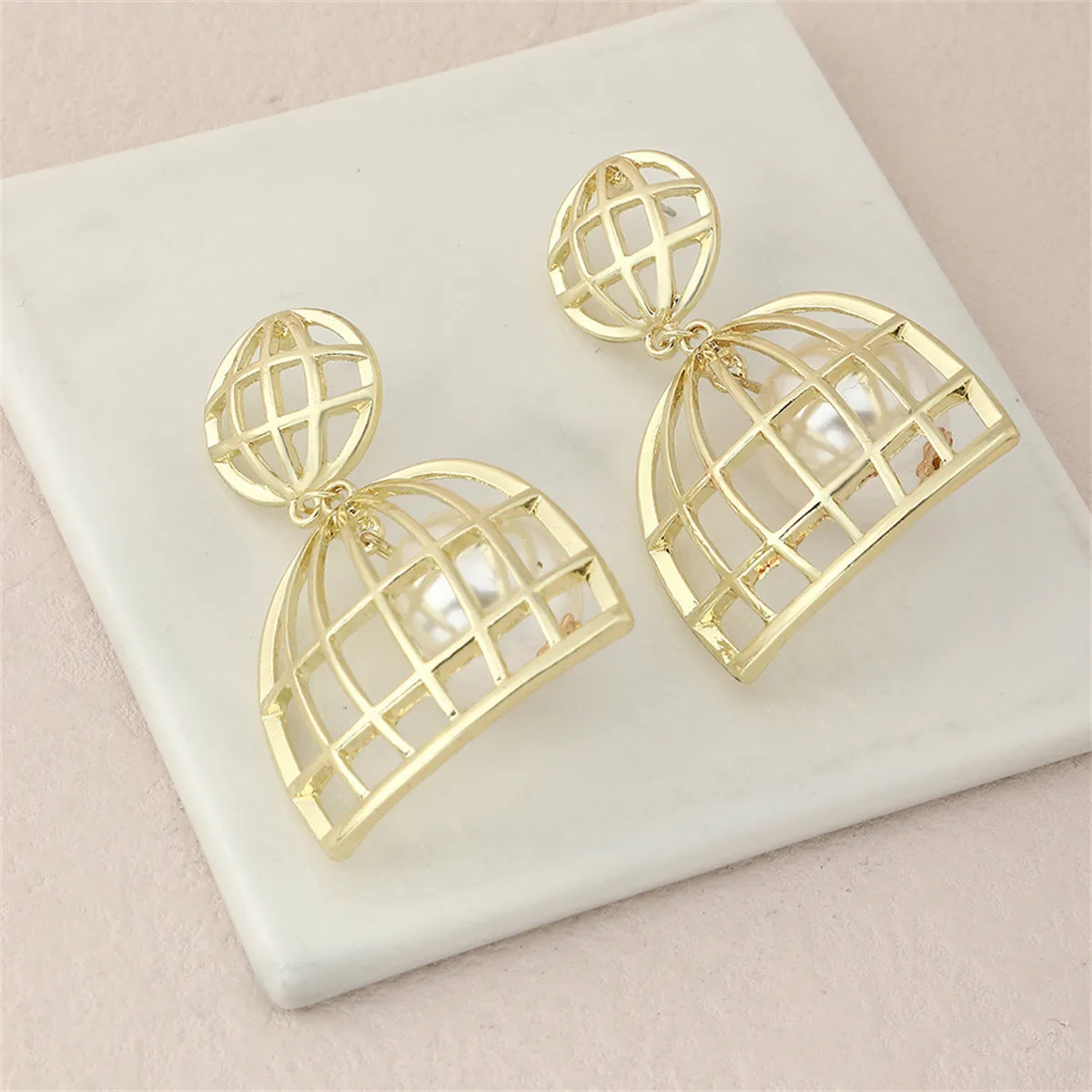 Pearl & 18K Gold-Plated Birdcage Drop Earrings