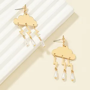 Pearl & 18K Gold-Plated Cloud Lightning Tassel Drop Earrings