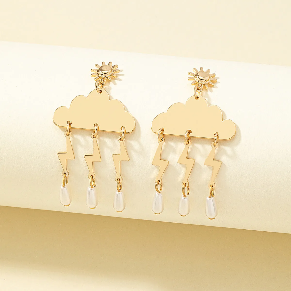Pearl & 18K Gold-Plated Cloud Lightning Tassel Drop Earrings