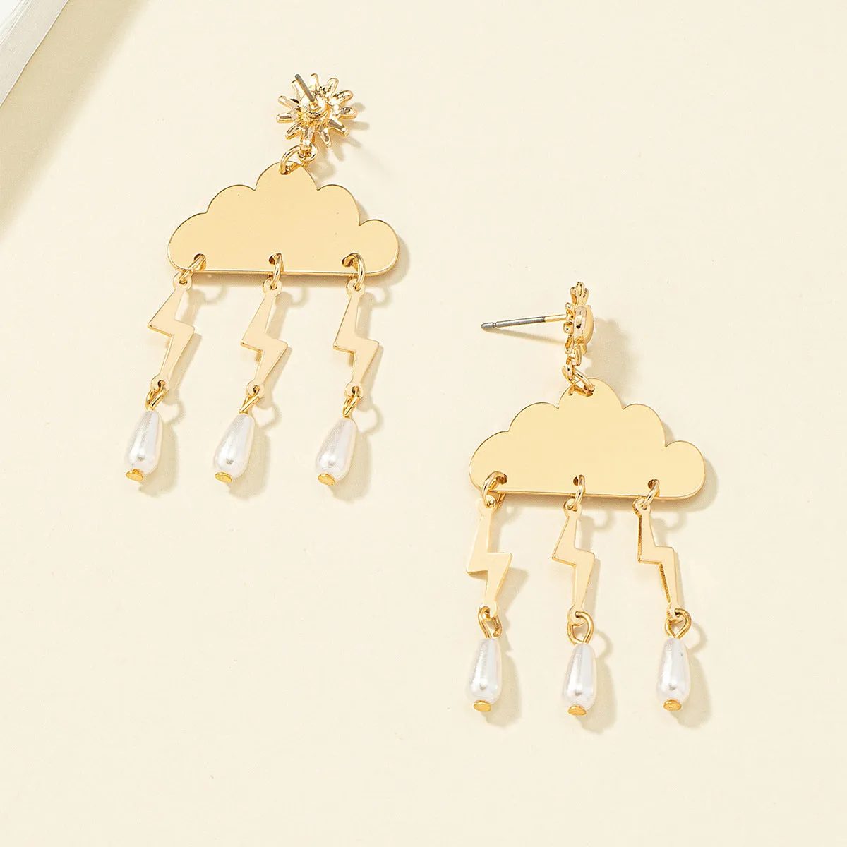 Pearl & 18K Gold-Plated Cloud Lightning Tassel Drop Earrings