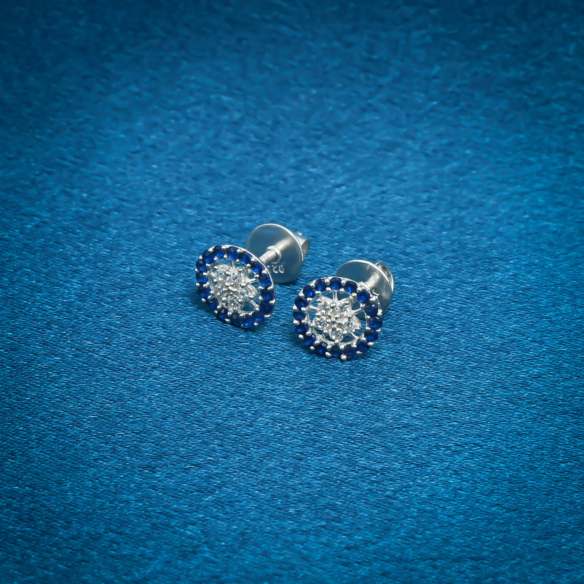 Pearl Of Blue Silver Stud Earrings