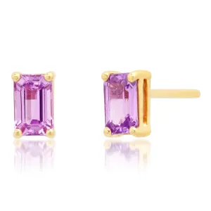 Petite Emerald Cut Pink Sapphire Sprinkle Stud Earrings