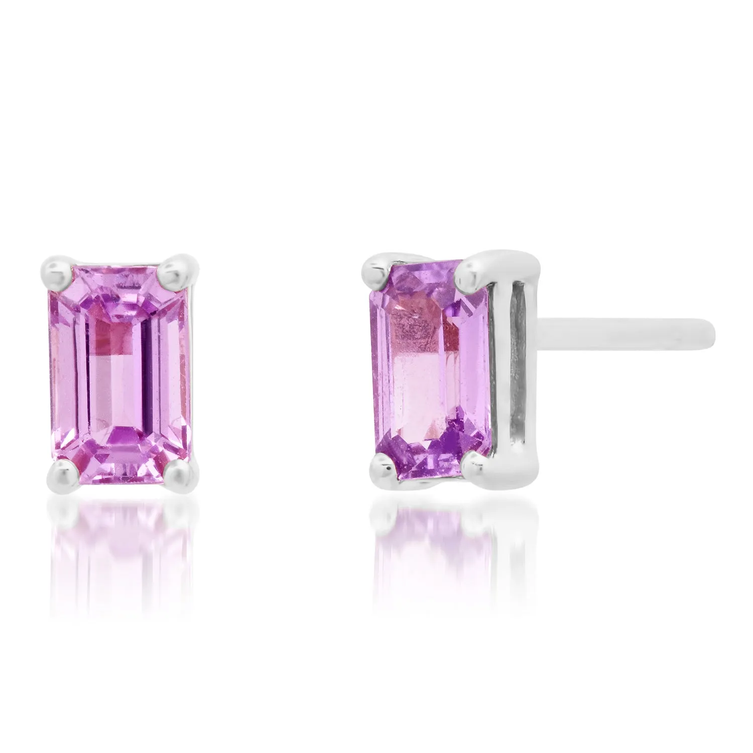 Petite Emerald Cut Pink Sapphire Sprinkle Stud Earrings