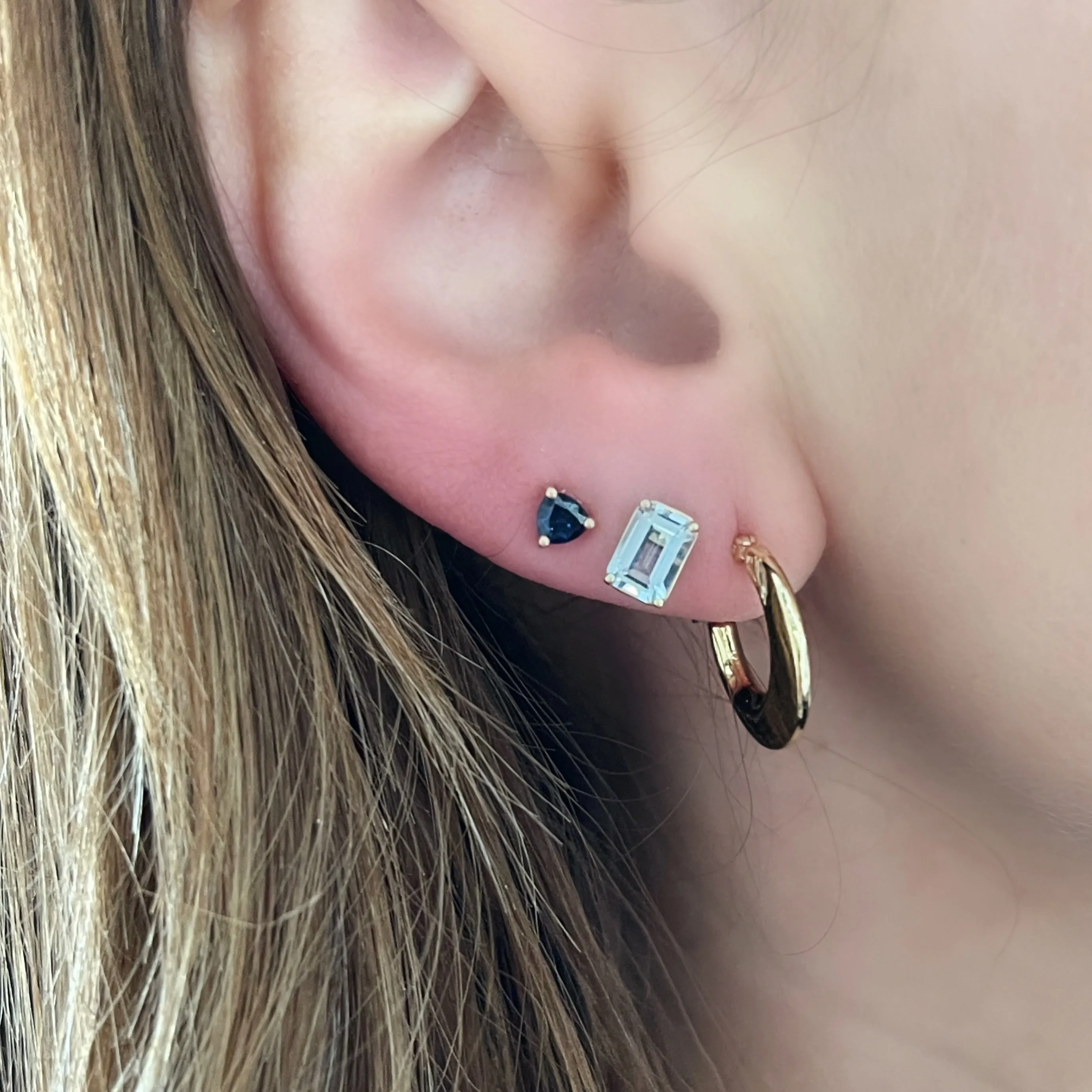 Petite Trillion Cut Blue Sapphire Sprinkle Stud Earrings