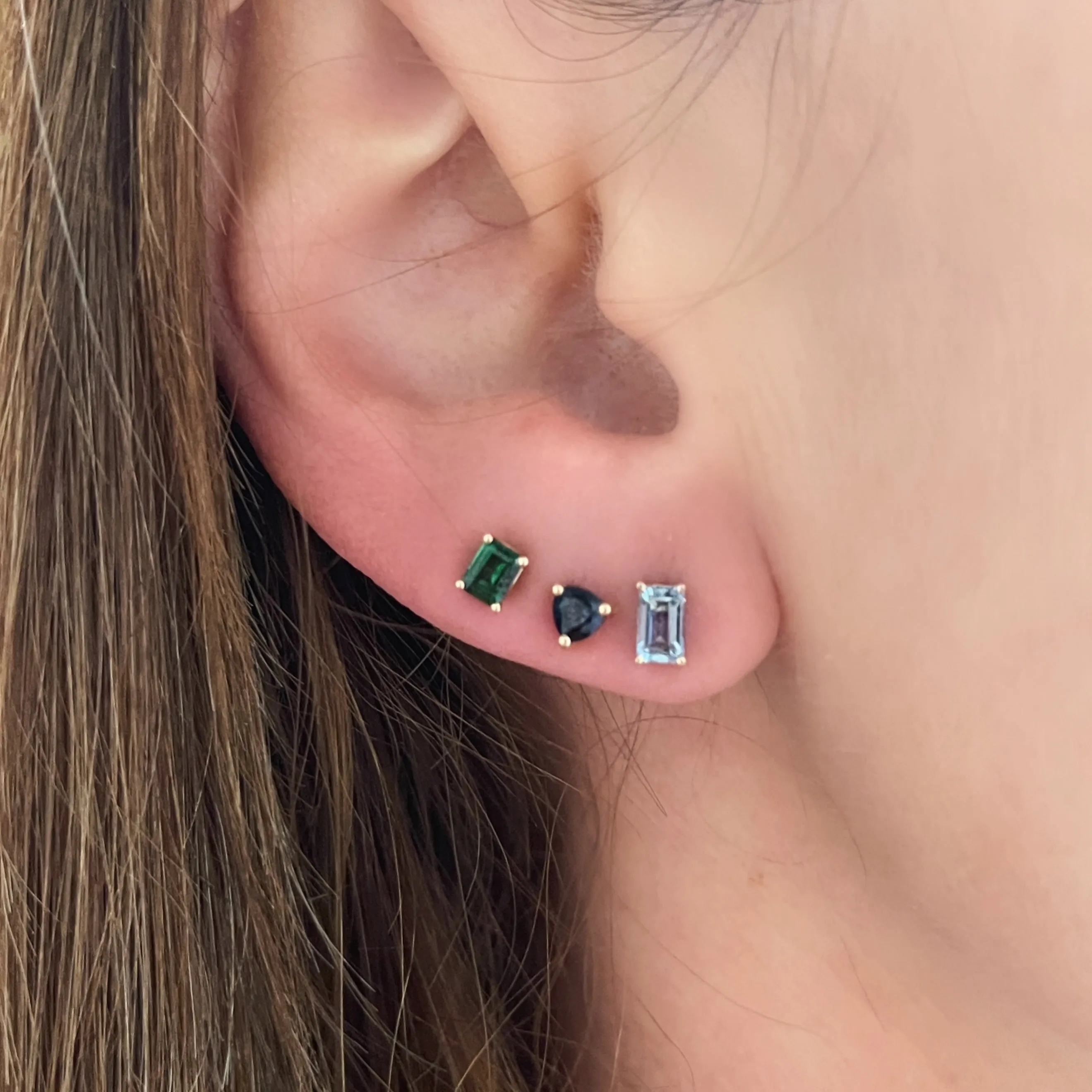 Petite Trillion Cut Blue Sapphire Sprinkle Stud Earrings