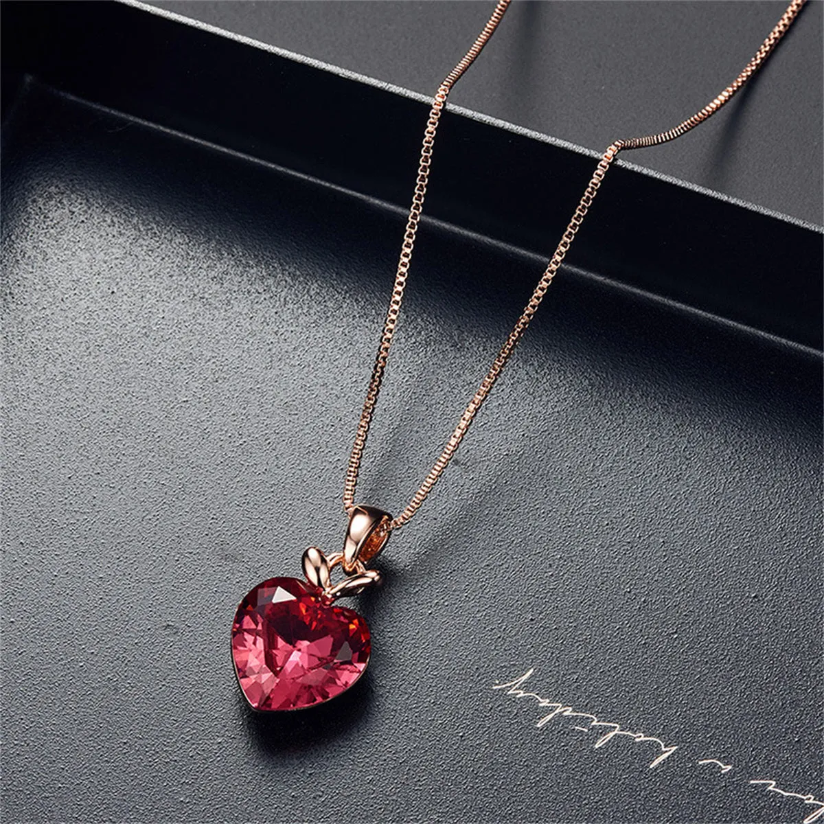 Pink Crystal & 18K Rose Gold-Plated Heart Pendant Necklace Set