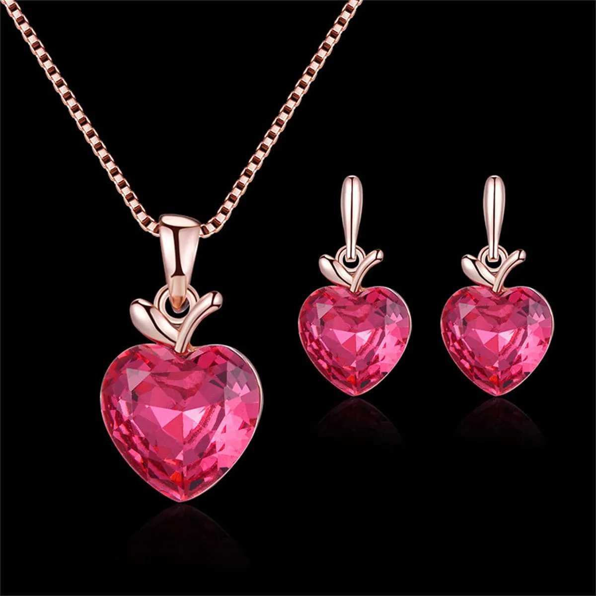 Pink Crystal & 18K Rose Gold-Plated Heart Pendant Necklace Set