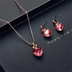 Pink Crystal & 18K Rose Gold-Plated Heart Pendant Necklace Set