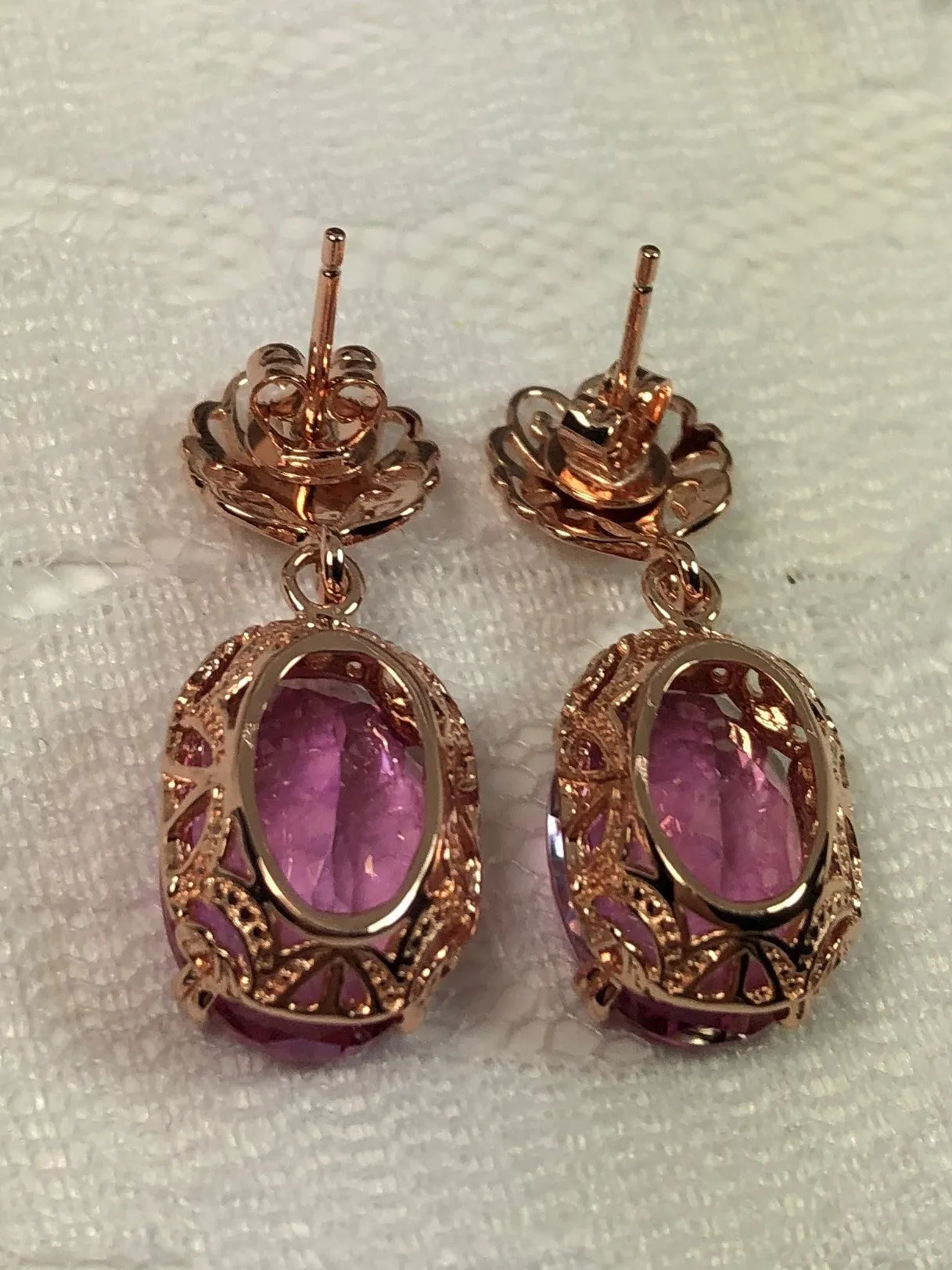 Pink Earrings, Natural Topaz or CZ Rose Gold Vintage Edwardian Jewelry #E70