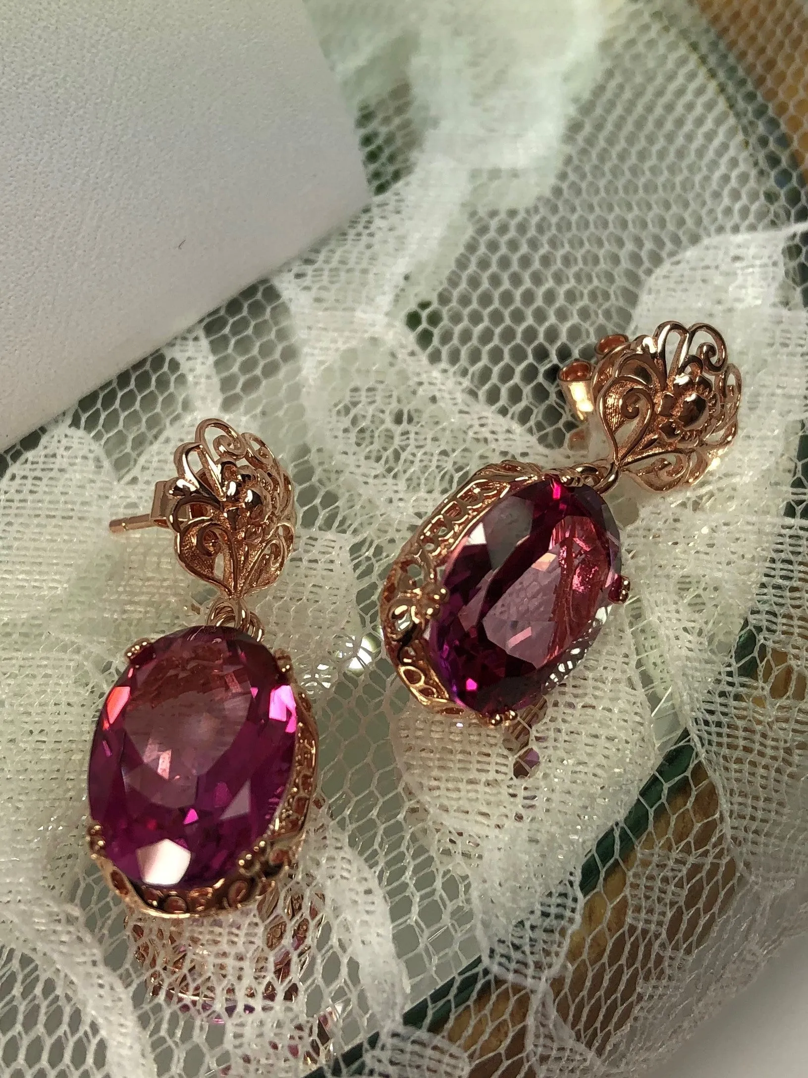 Pink Earrings, Natural Topaz or CZ Rose Gold Vintage Edwardian Jewelry #E70