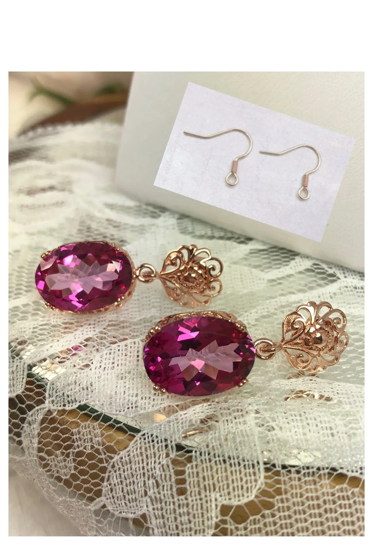 Pink Earrings, Natural Topaz or CZ Rose Gold Vintage Edwardian Jewelry #E70