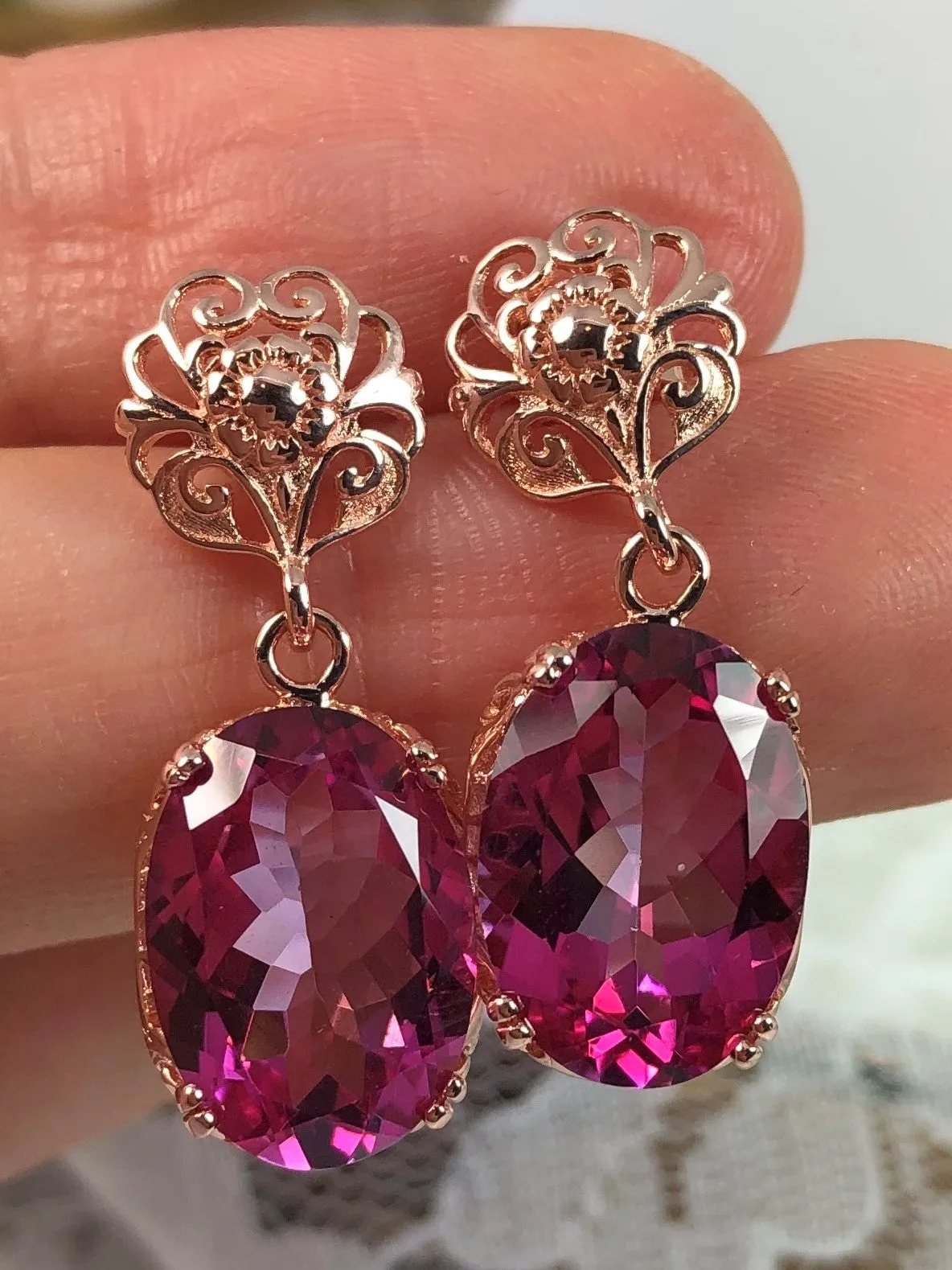 Pink Earrings, Natural Topaz or CZ Rose Gold Vintage Edwardian Jewelry #E70