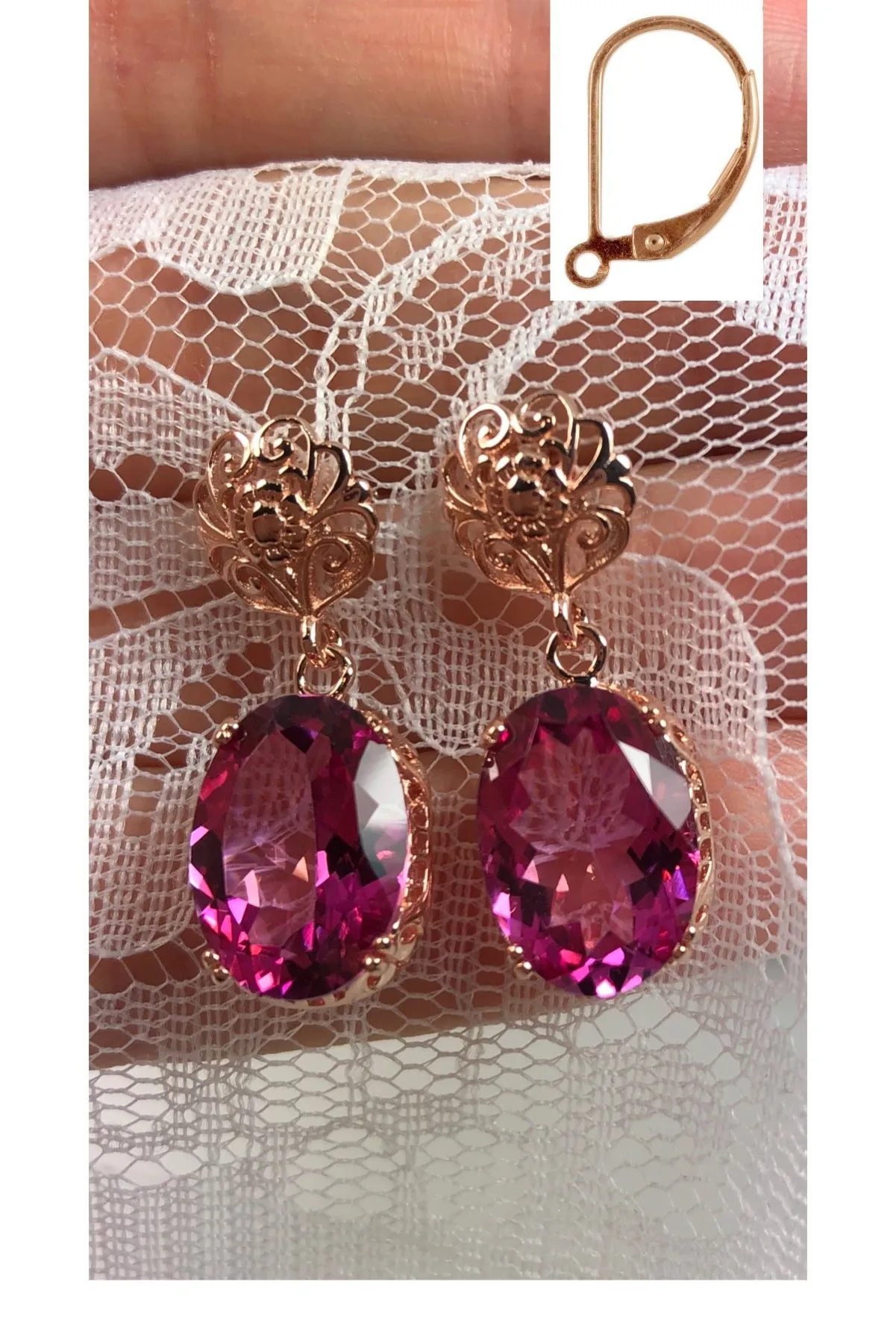 Pink Earrings, Natural Topaz or CZ Rose Gold Vintage Edwardian Jewelry #E70
