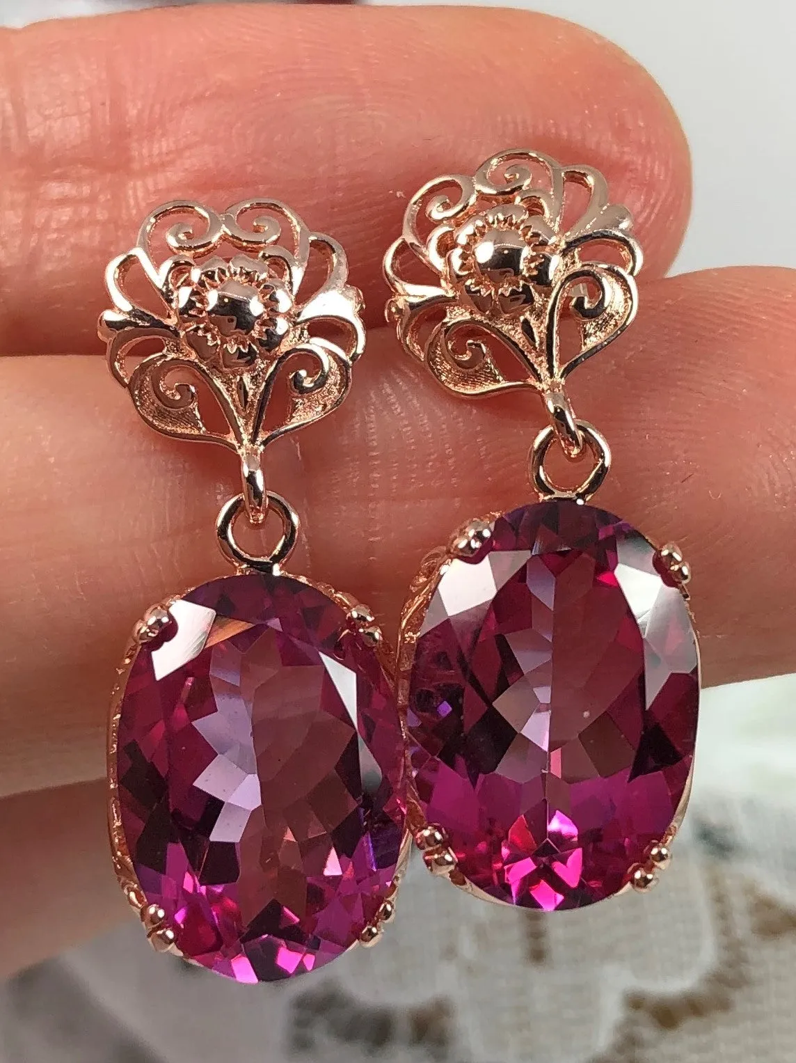 Pink Earrings, Natural Topaz or CZ Rose Gold Vintage Edwardian Jewelry #E70