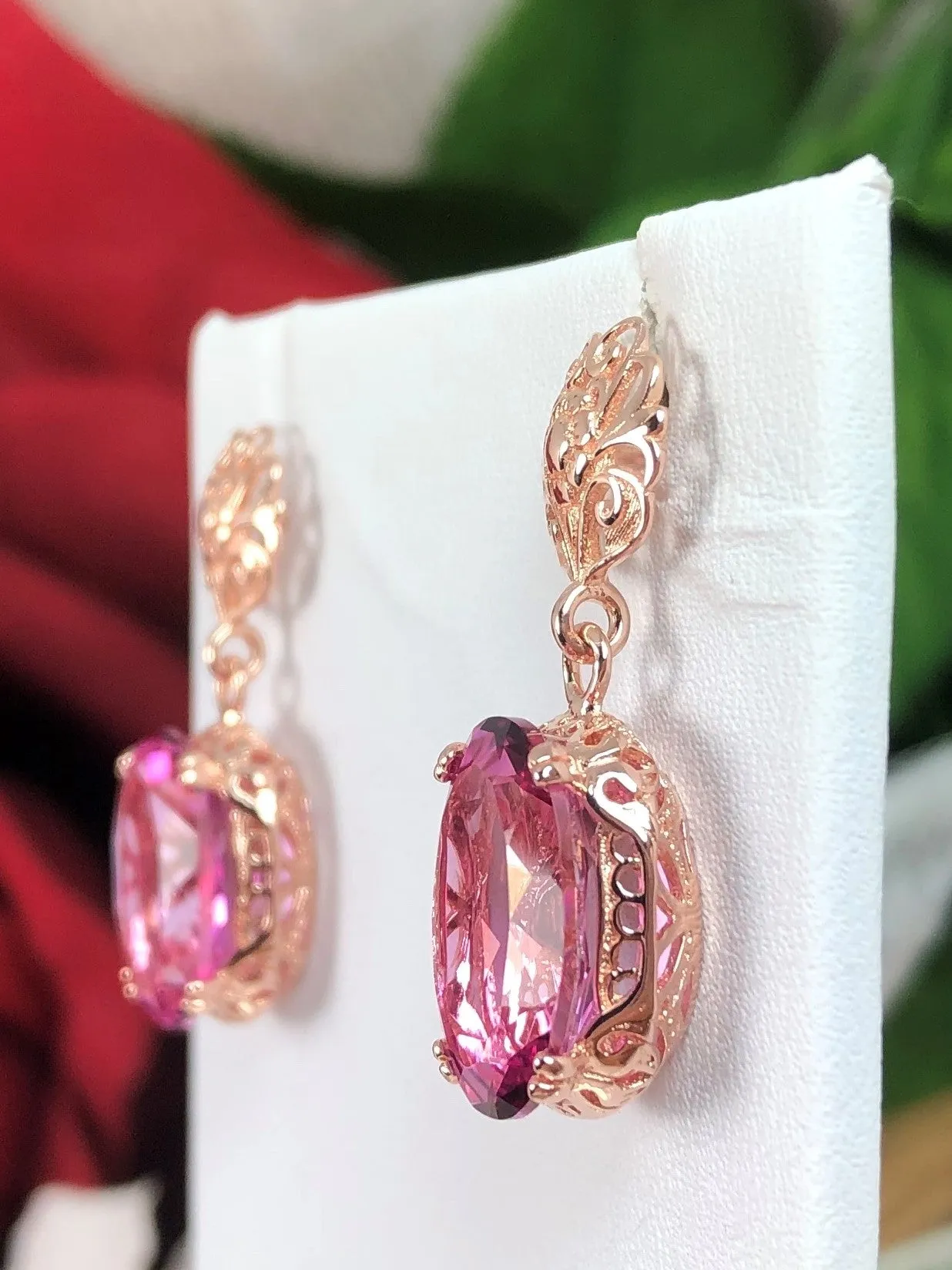 Pink Earrings, Natural Topaz or CZ Rose Gold Vintage Edwardian Jewelry #E70