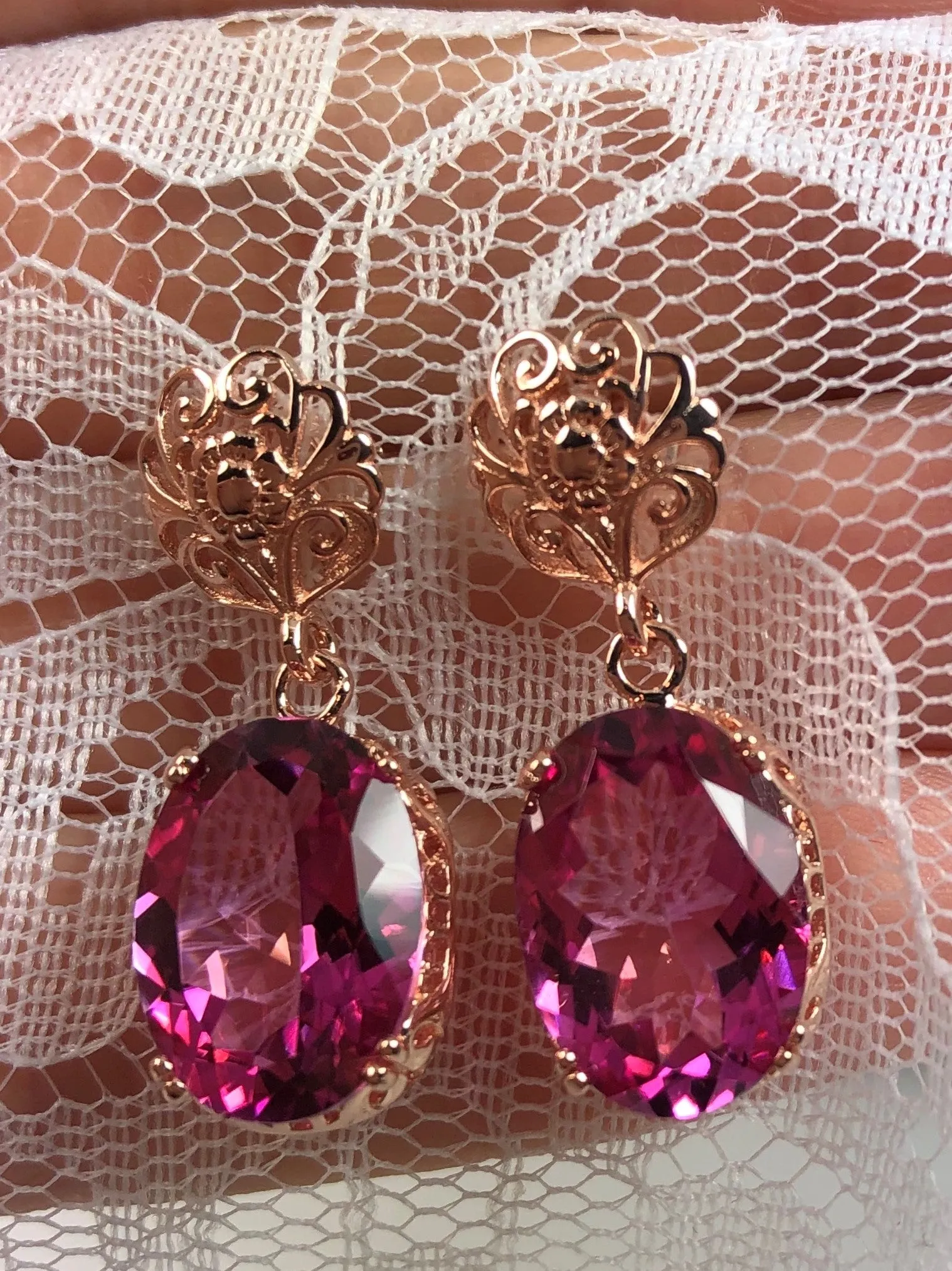 Pink Earrings, Natural Topaz or CZ Rose Gold Vintage Edwardian Jewelry #E70
