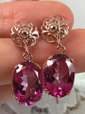 Pink Earrings, Natural Topaz or CZ Rose Gold Vintage Edwardian Jewelry #E70