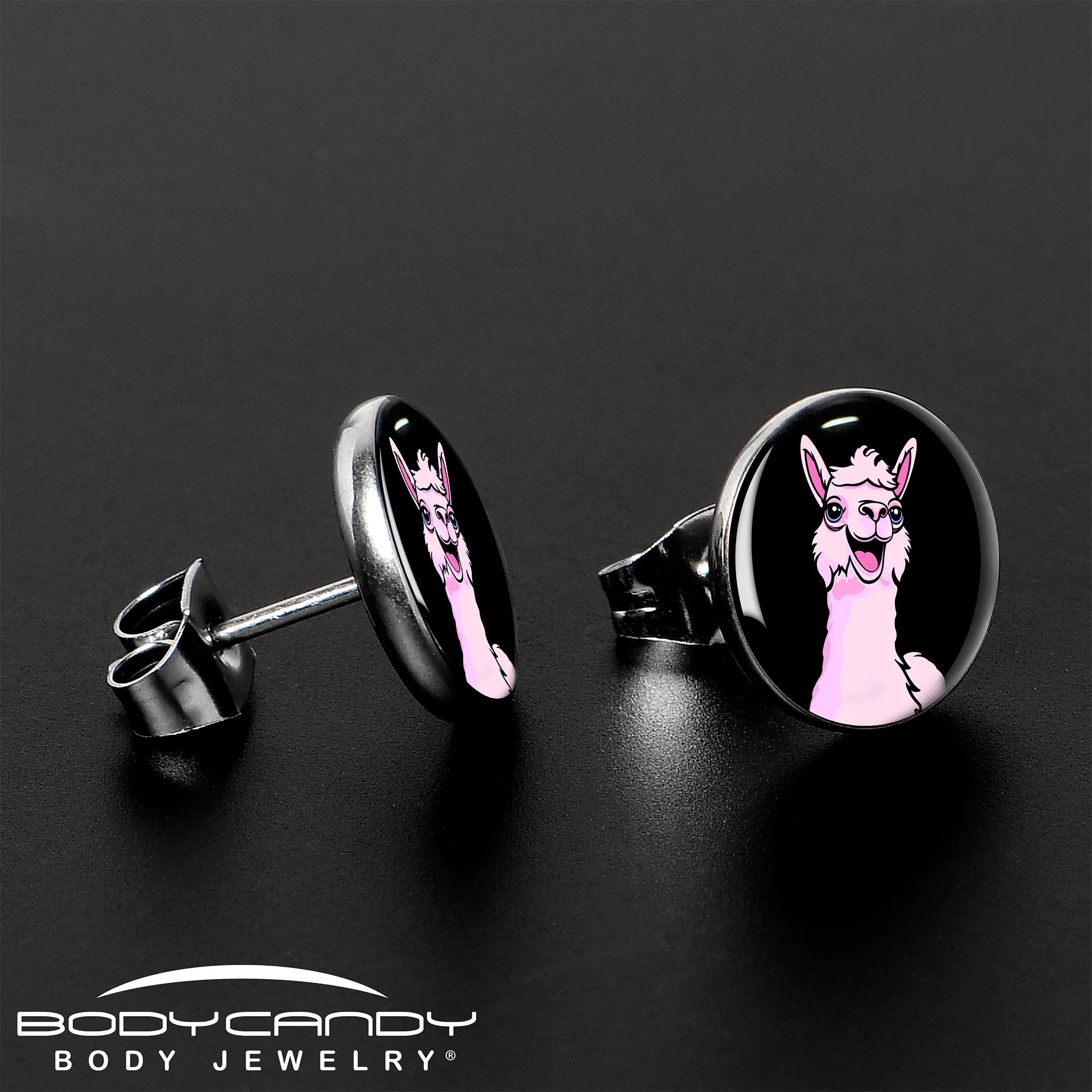 Pink Happy Llama Stud Earrings