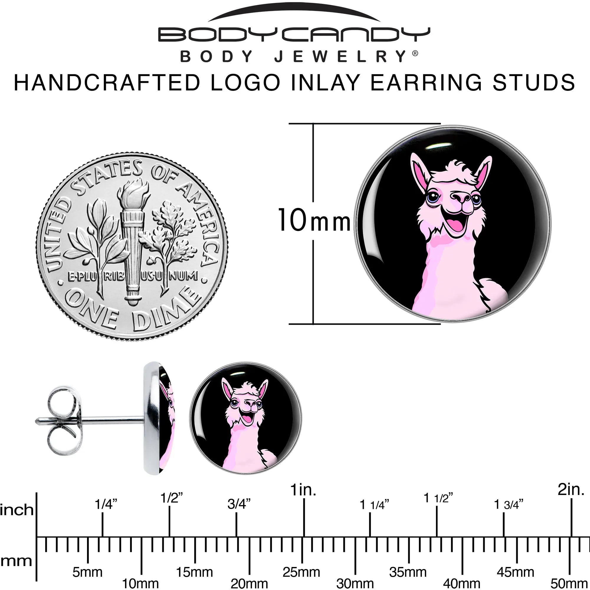 Pink Happy Llama Stud Earrings