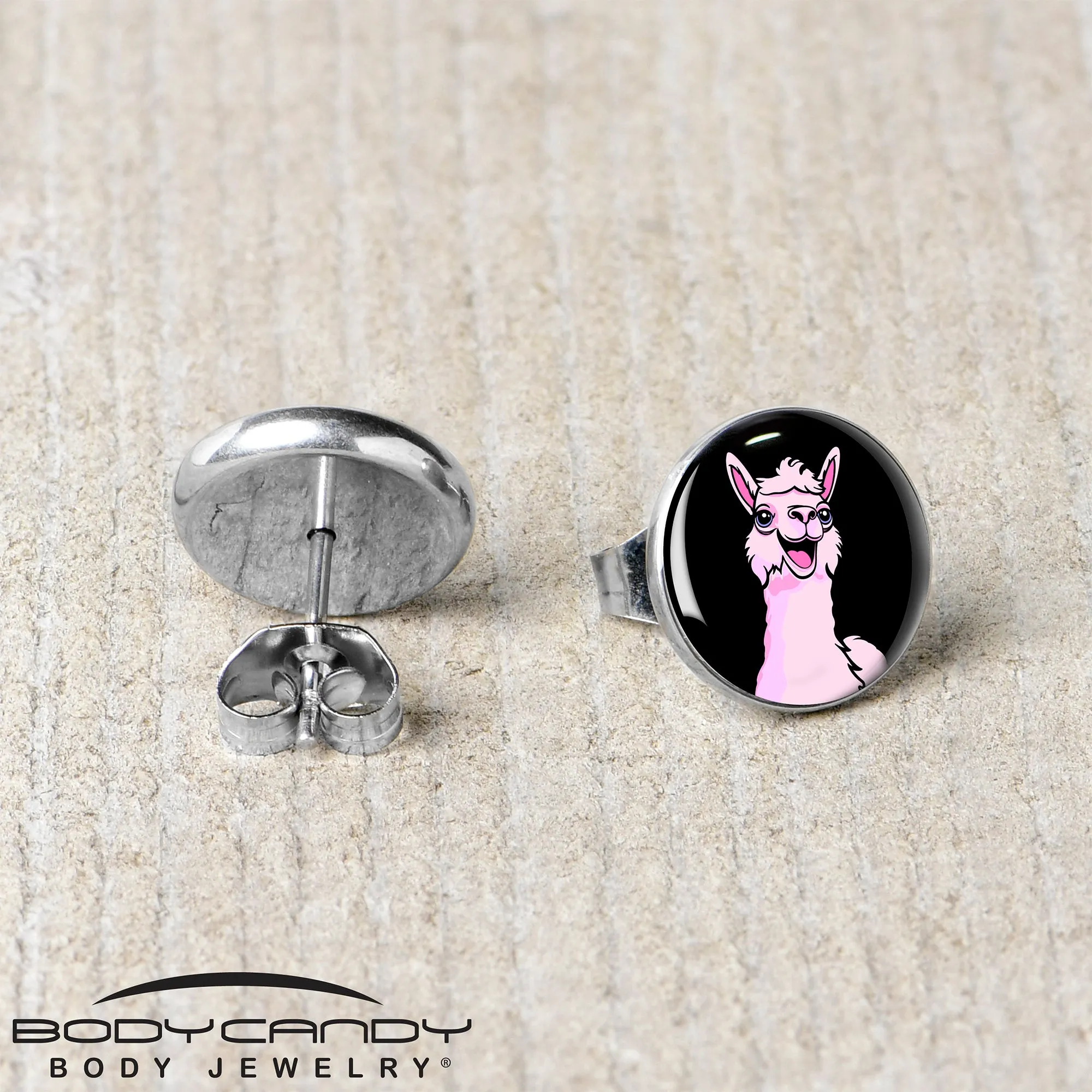 Pink Happy Llama Stud Earrings