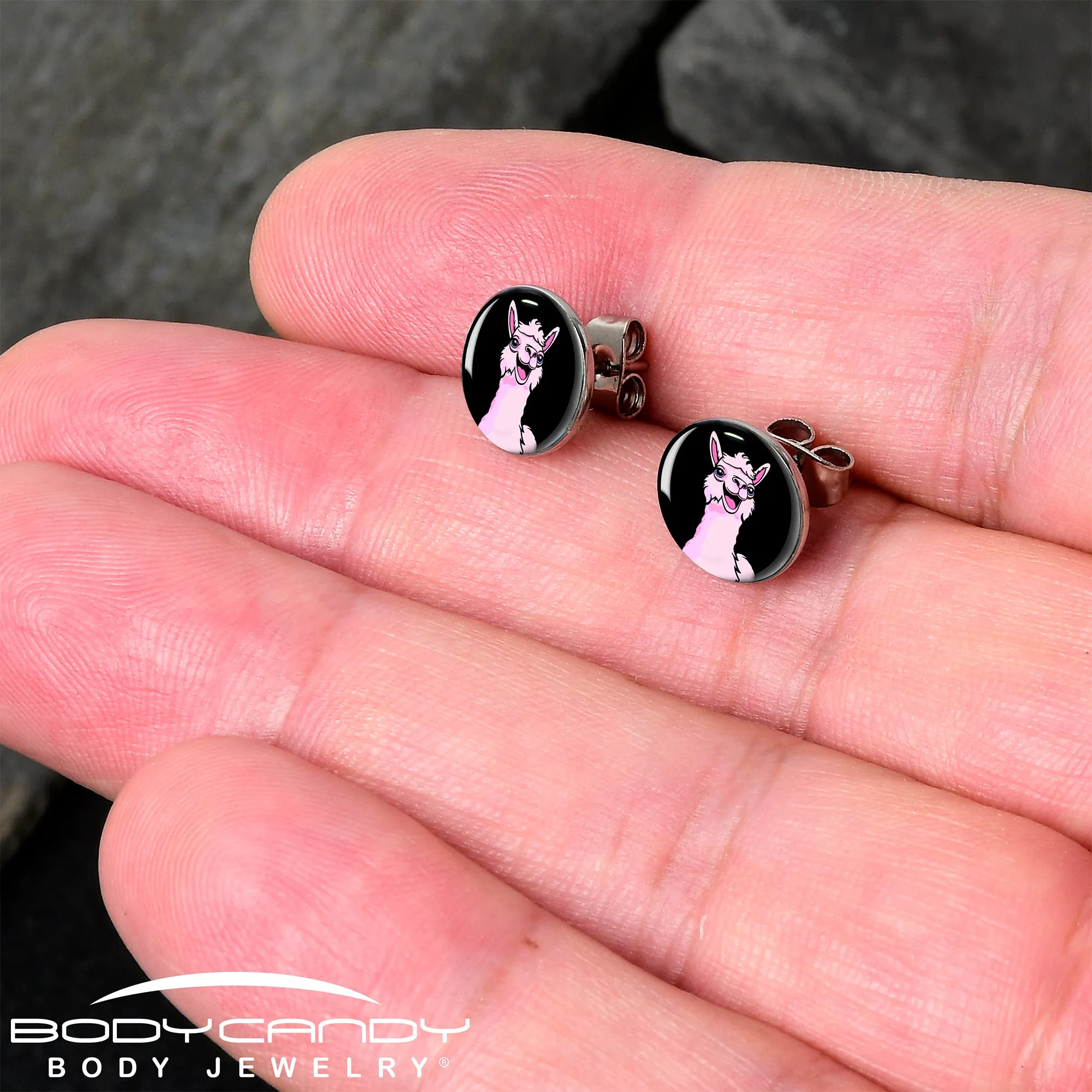 Pink Happy Llama Stud Earrings