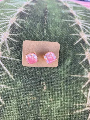 Pink Iridescent Stud Earrings