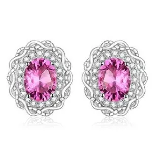 Pink Real topaz diamond earrings