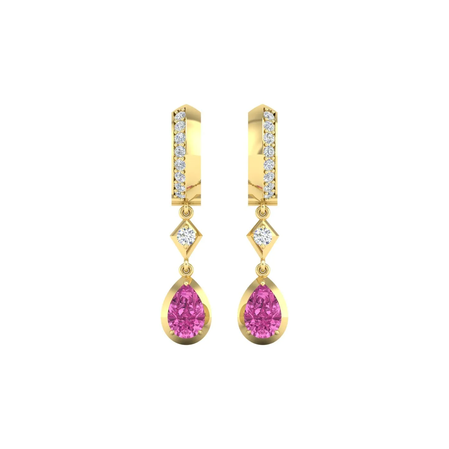 Pink Sapphire and Diamond Bezel Drop Earrings