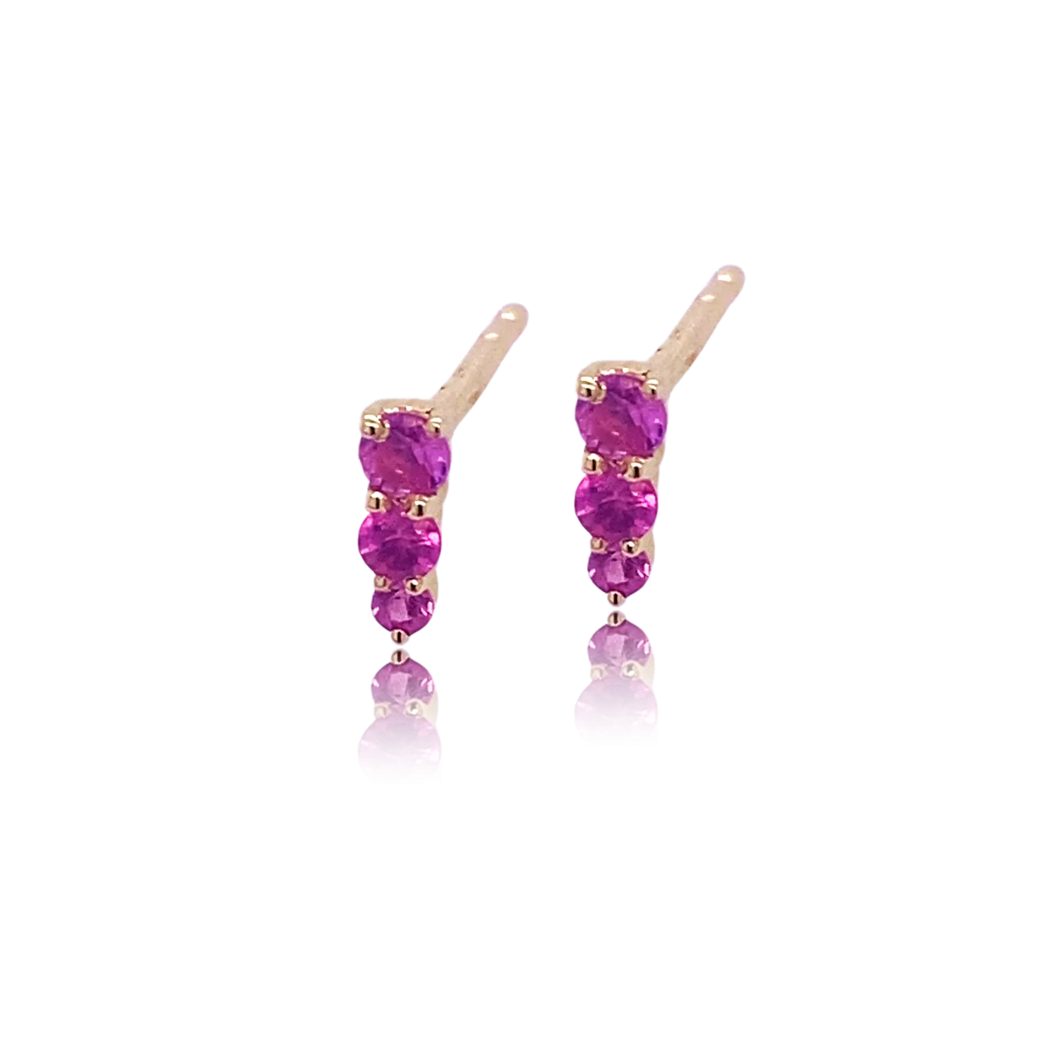 Pink Sapphire Graduated Stud Earring