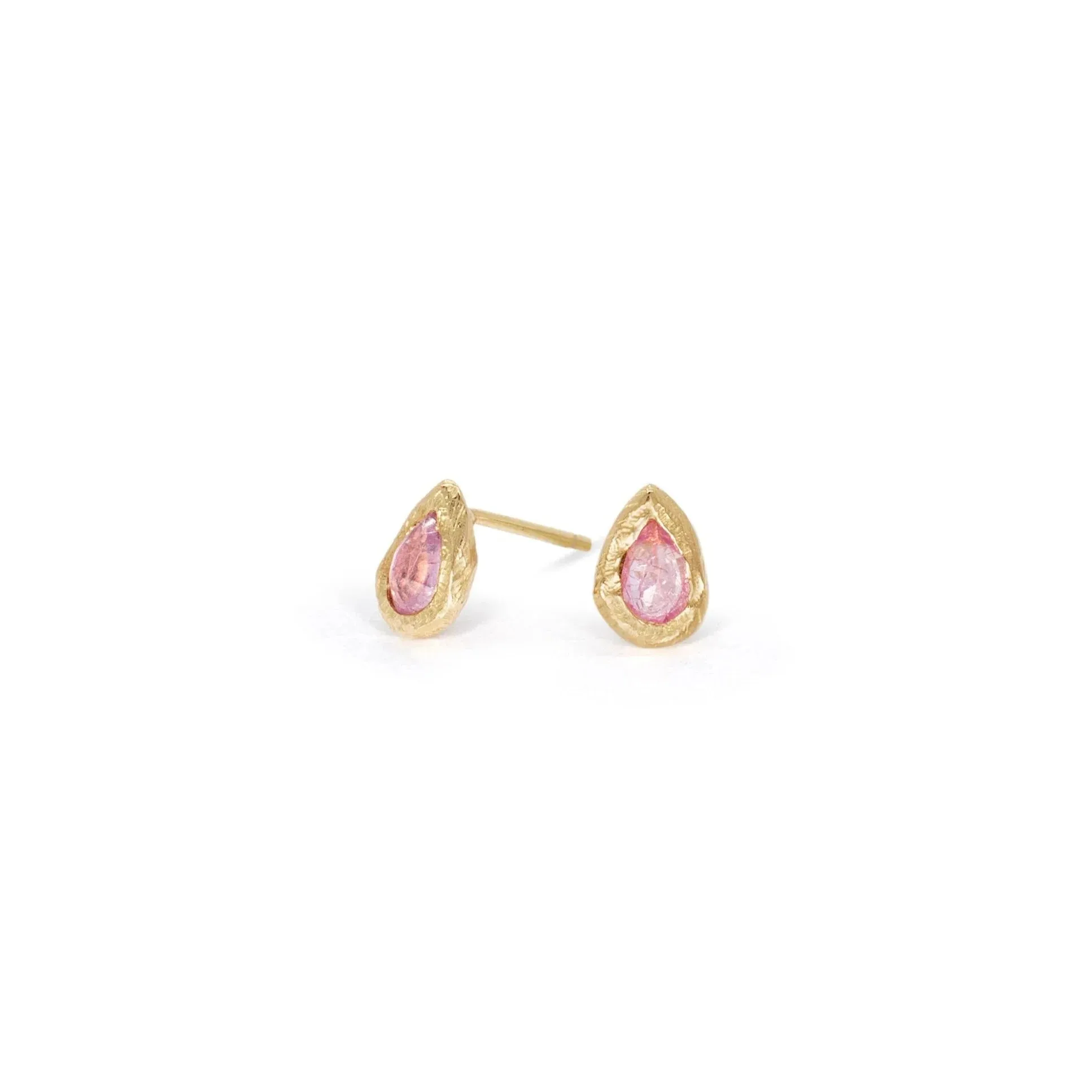 Pink Sapphire Teardrop Gold stud Earrings