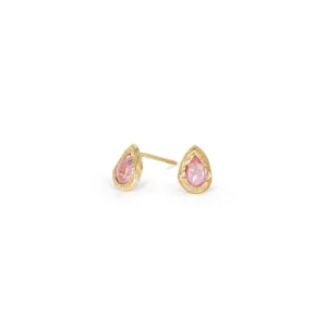 Pink Sapphire Teardrop Gold stud Earrings
