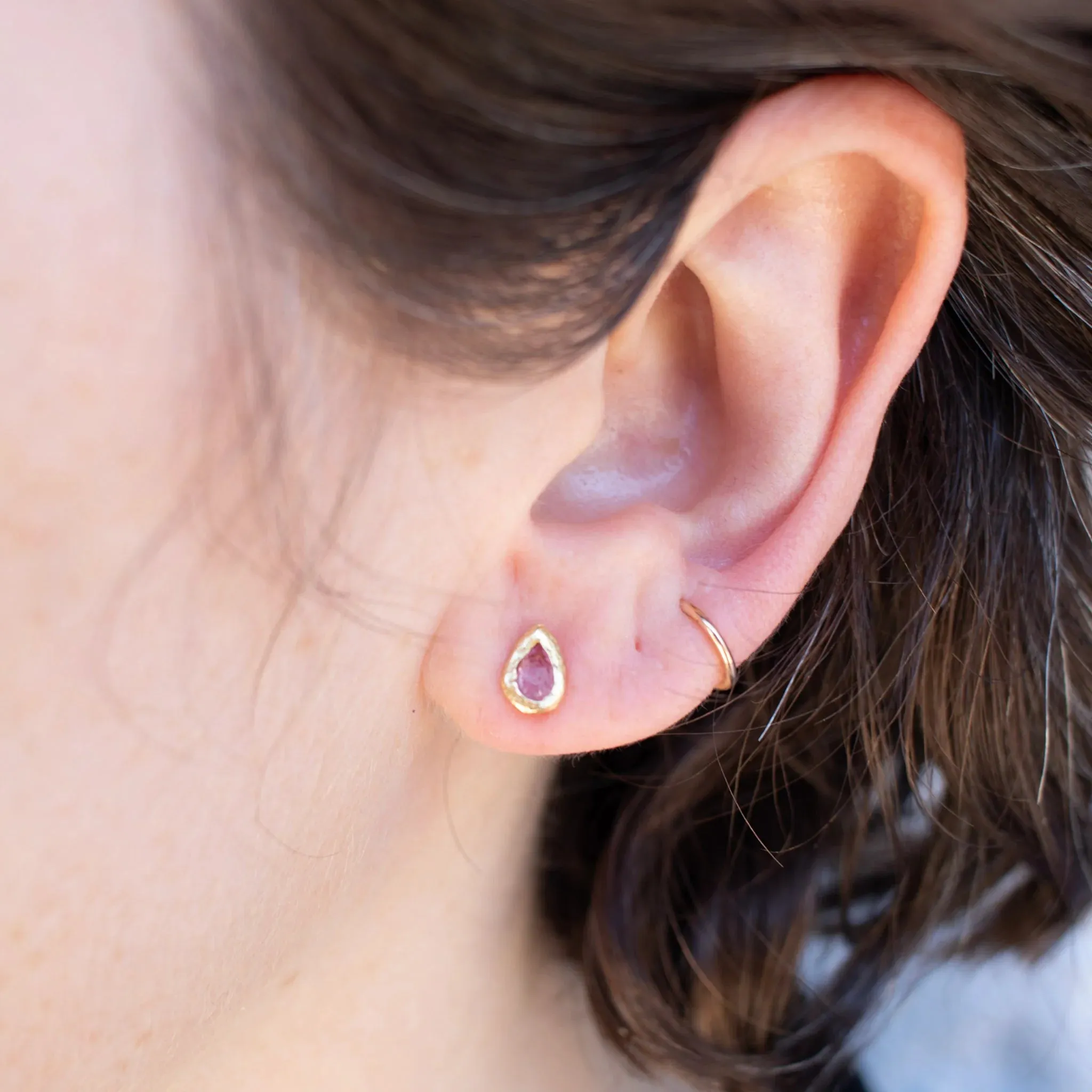 Pink Sapphire Teardrop Gold stud Earrings