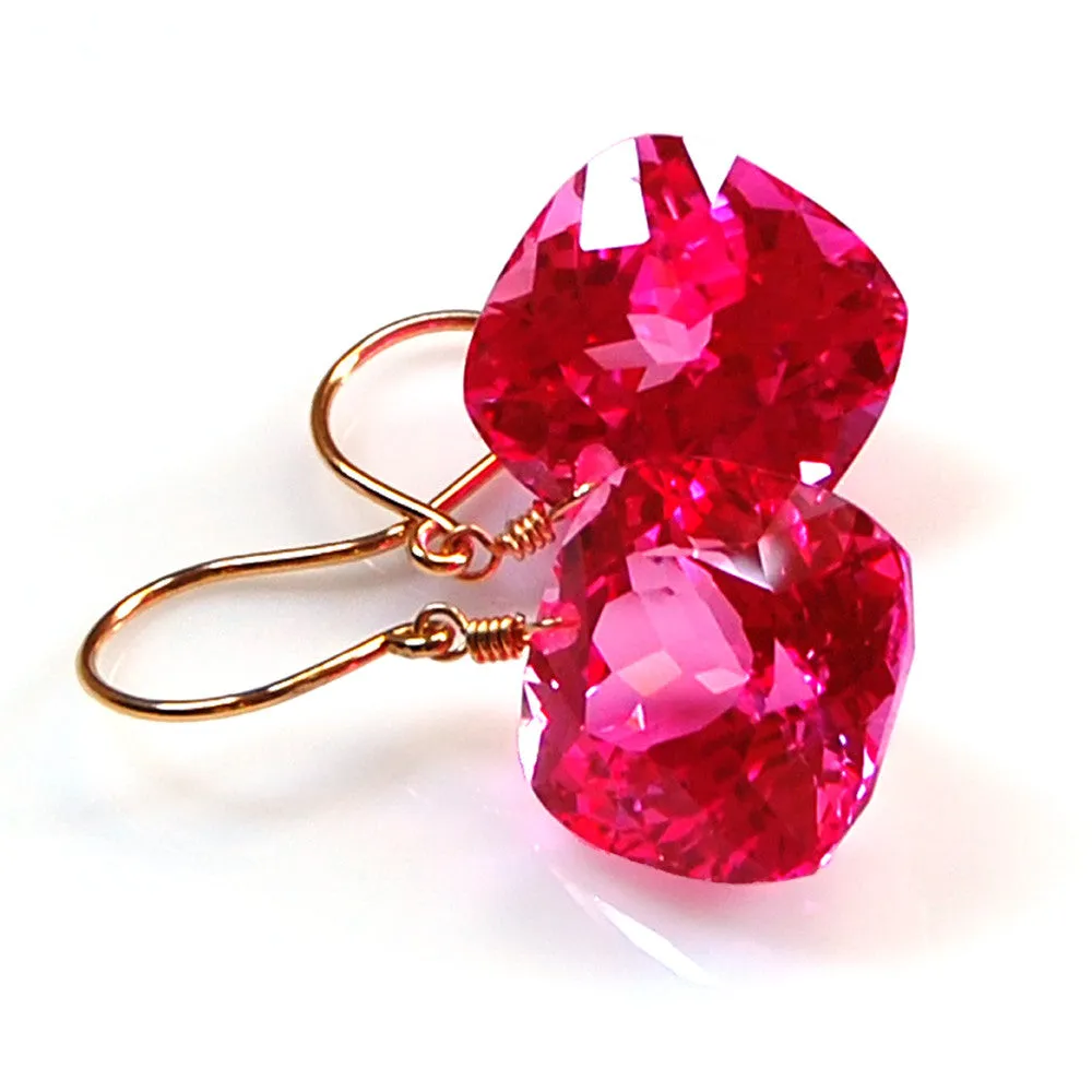 Pink Topaz Cushion Cut Solitaire Earrings