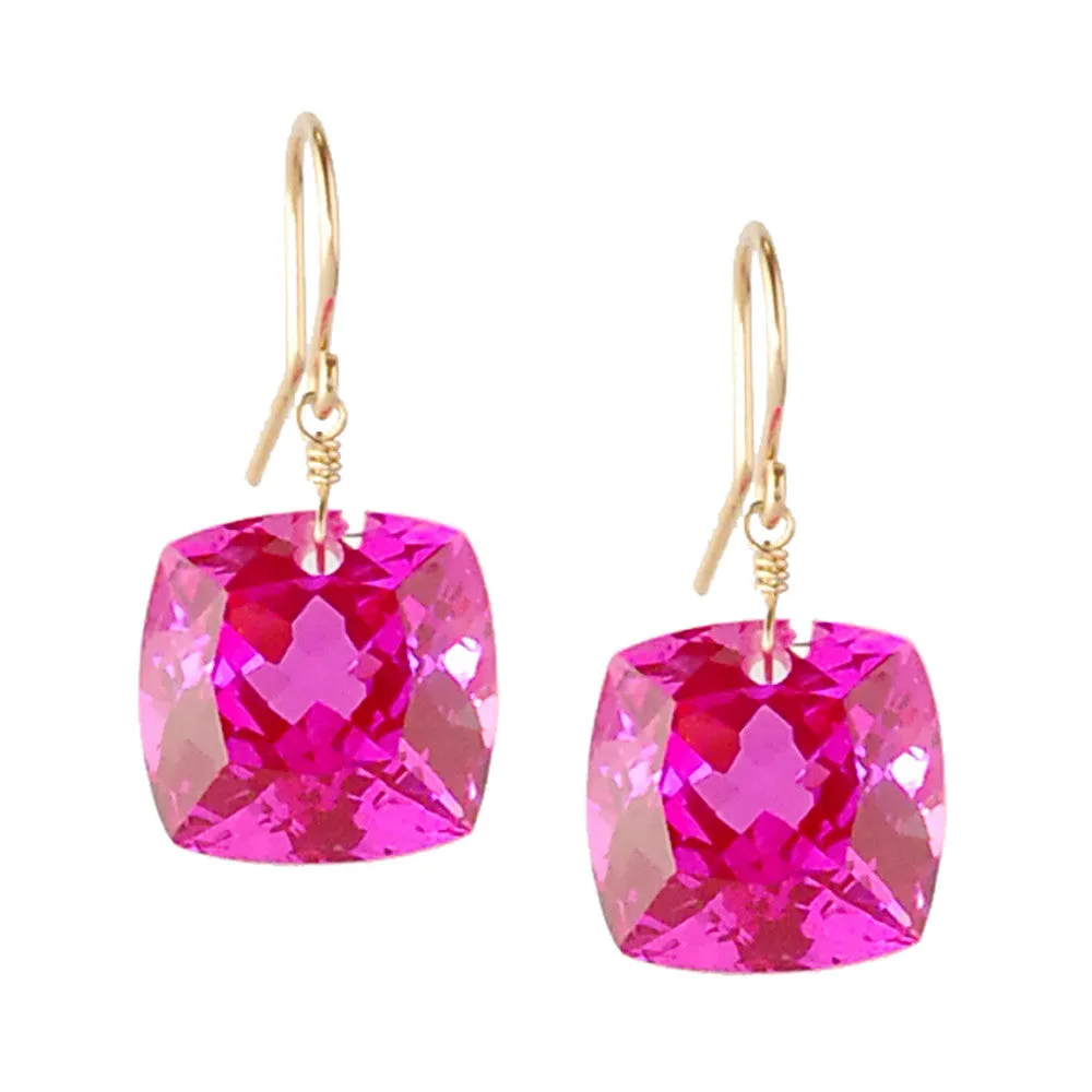Pink Topaz Cushion Cut Solitaire Earrings