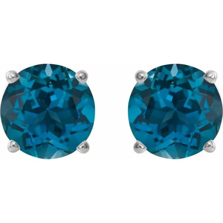 Platinum 7 mm Natural London Blue Topaz Stud Earrings