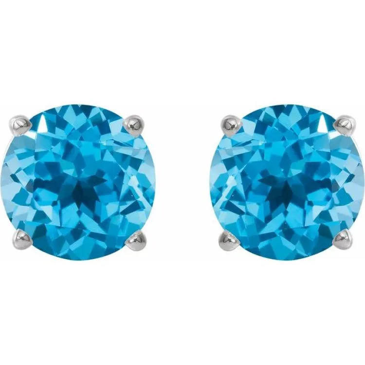 Platinum 7 mm Natural Swiss Blue Topaz Stud Earrings