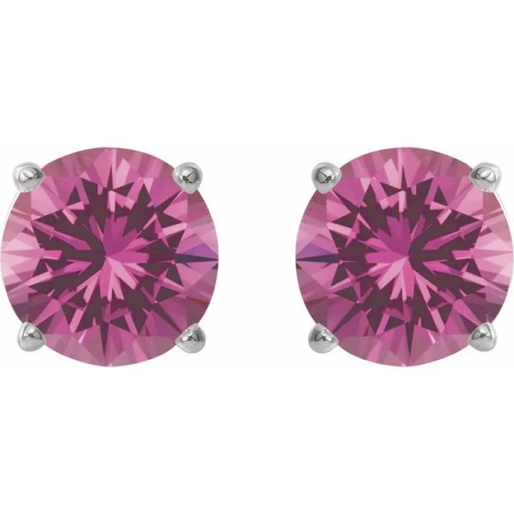 Platinum 8 mm Lab-Grown Pink Sapphire Stud Earrings