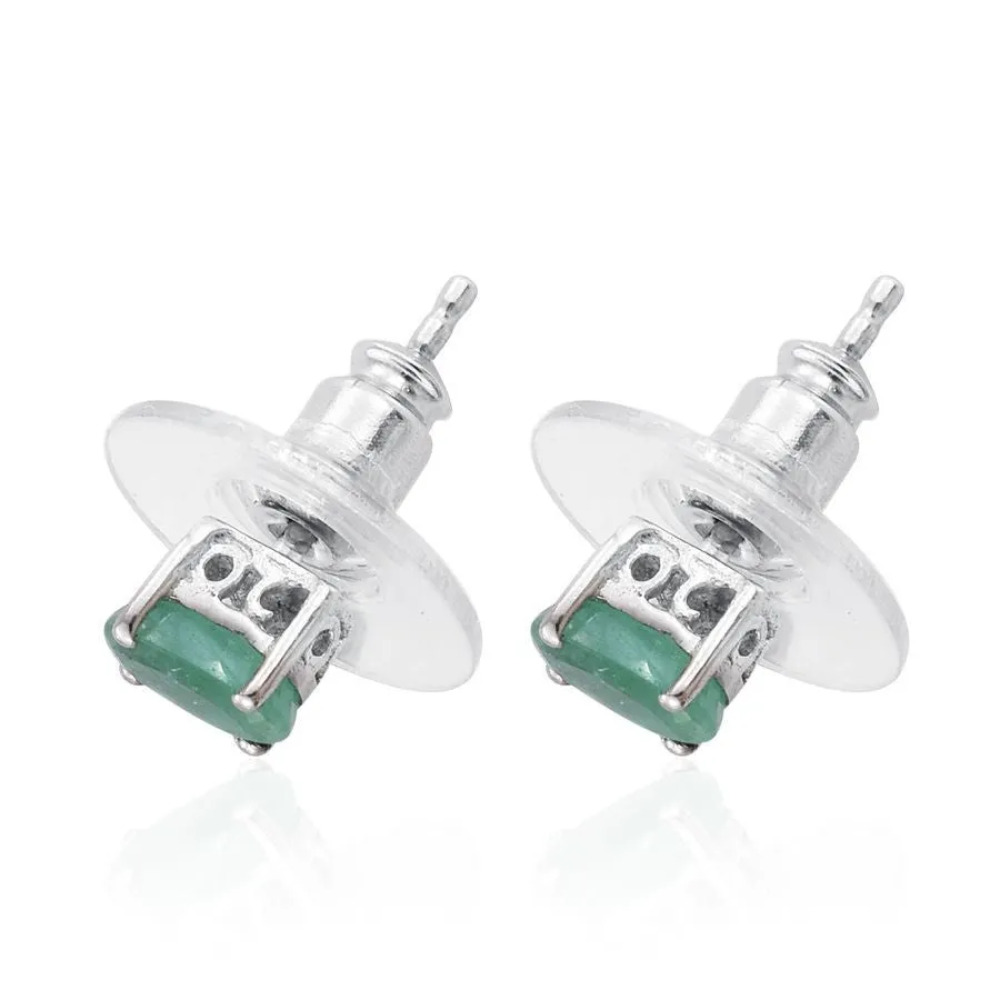 Platinum over Sterling Silver African EMERALD Stud Earrings (1 ct.)