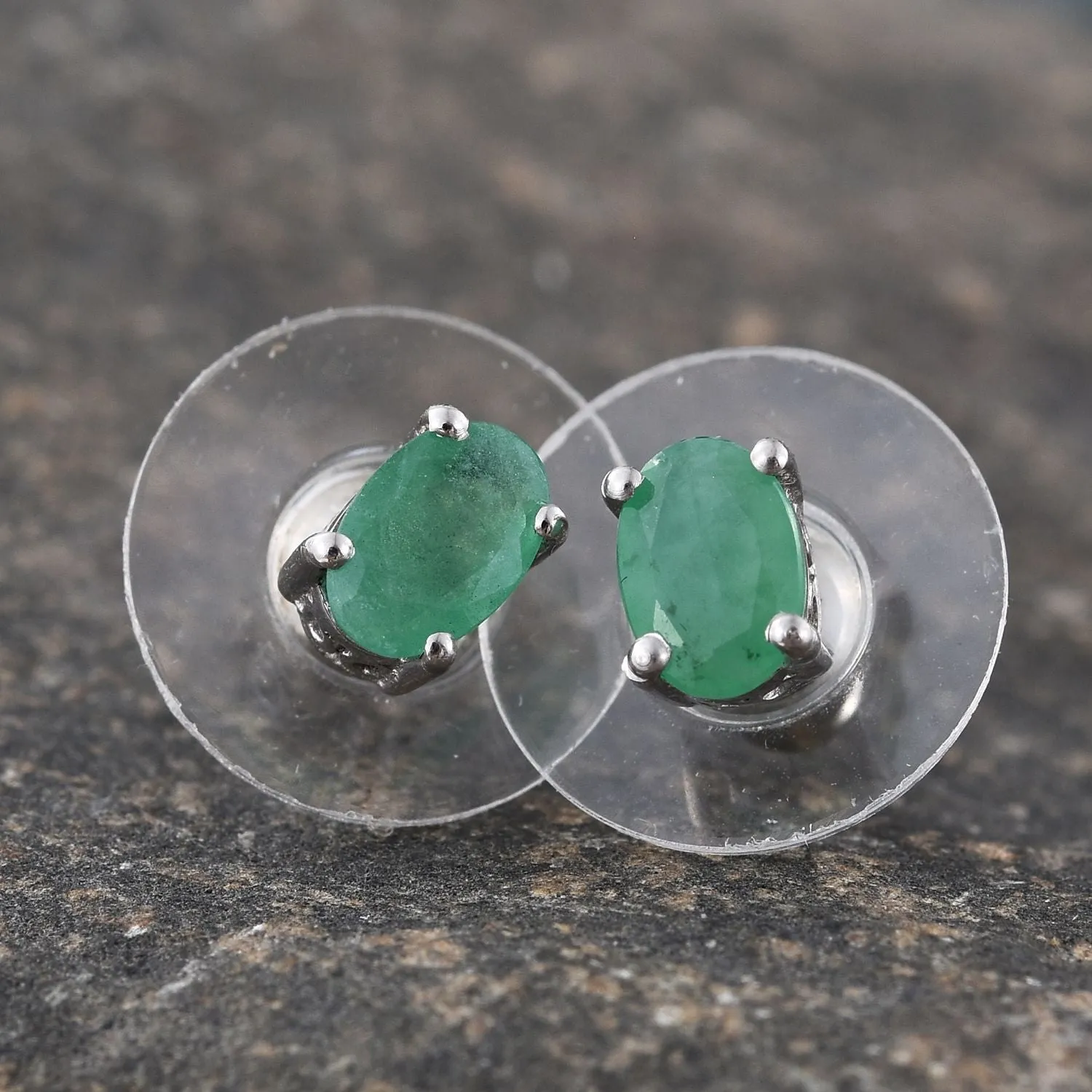 Platinum over Sterling Silver African EMERALD Stud Earrings (1 ct.)