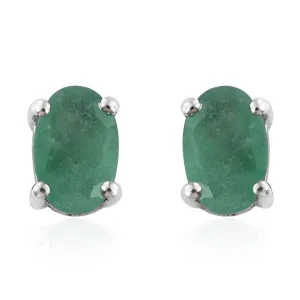 Platinum over Sterling Silver African EMERALD Stud Earrings (1 ct.)