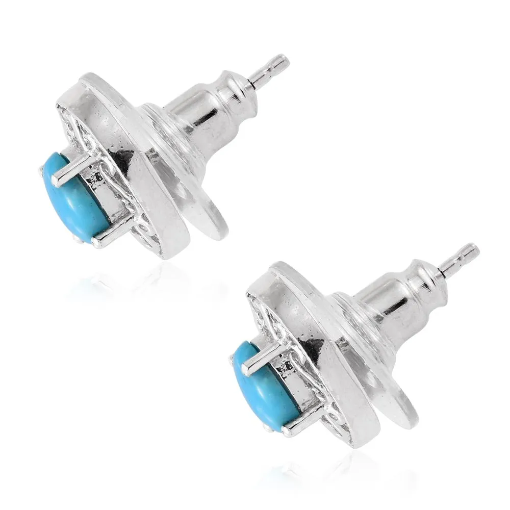 Platinum over Sterling Silver Arizona Sleeping Beauty Turquoise Stud Earrings