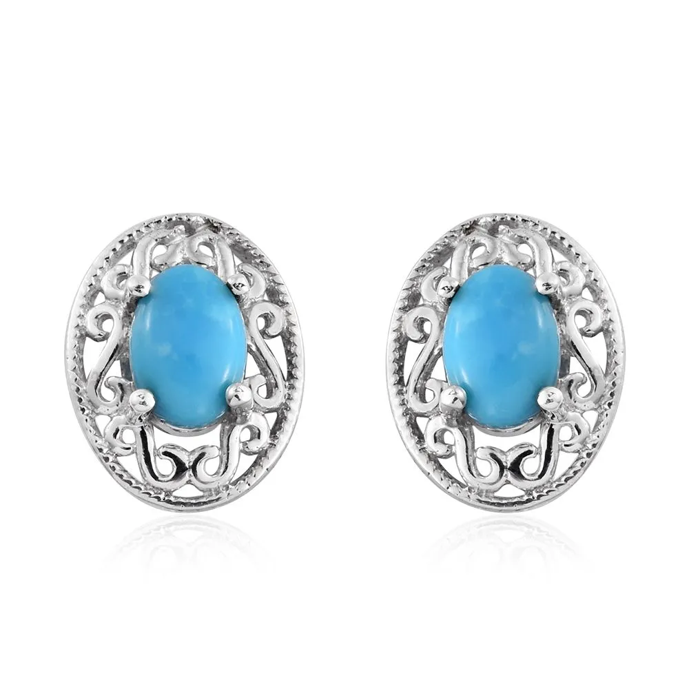 Platinum over Sterling Silver Arizona Sleeping Beauty Turquoise Stud Earrings