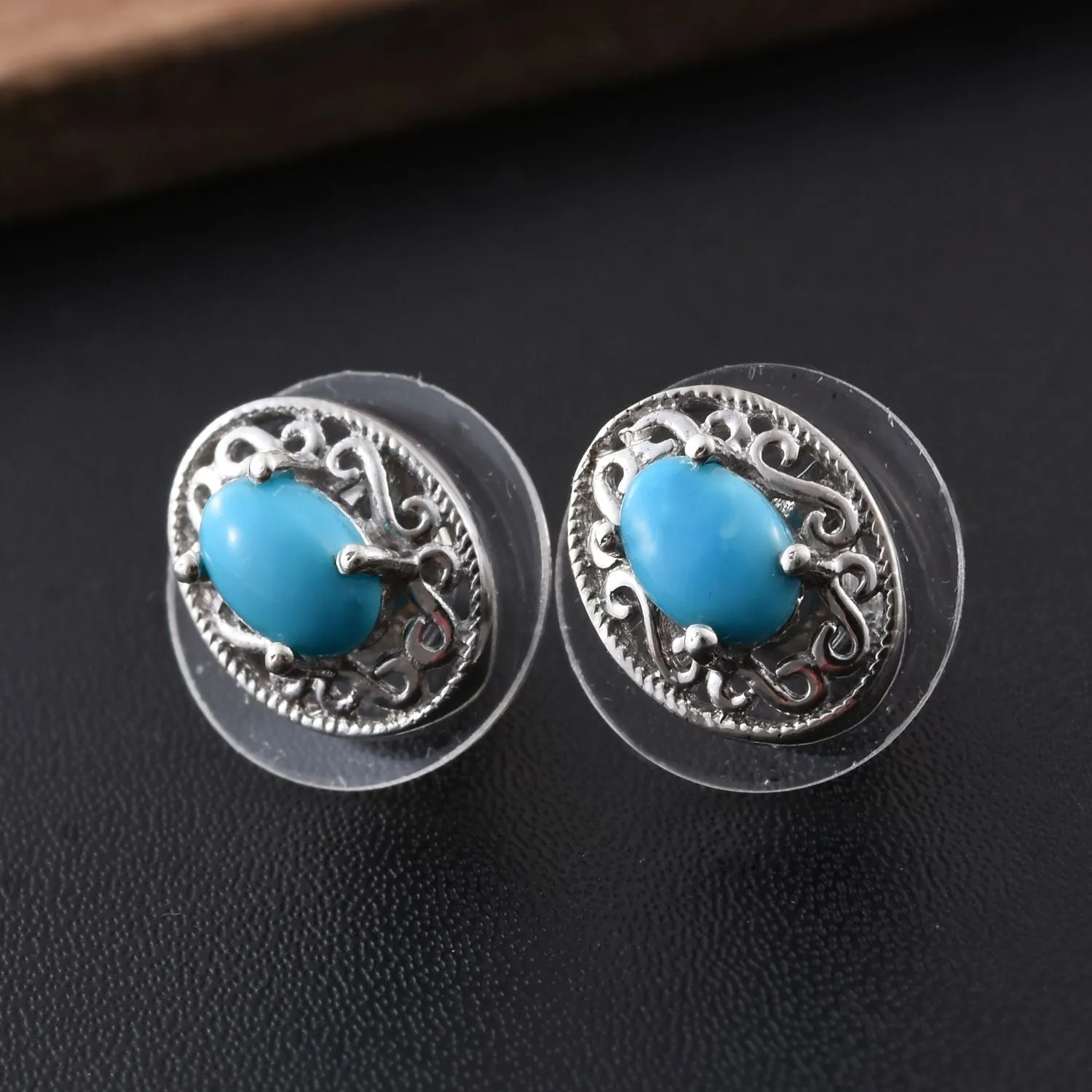 Platinum over Sterling Silver Arizona Sleeping Beauty Turquoise Stud Earrings