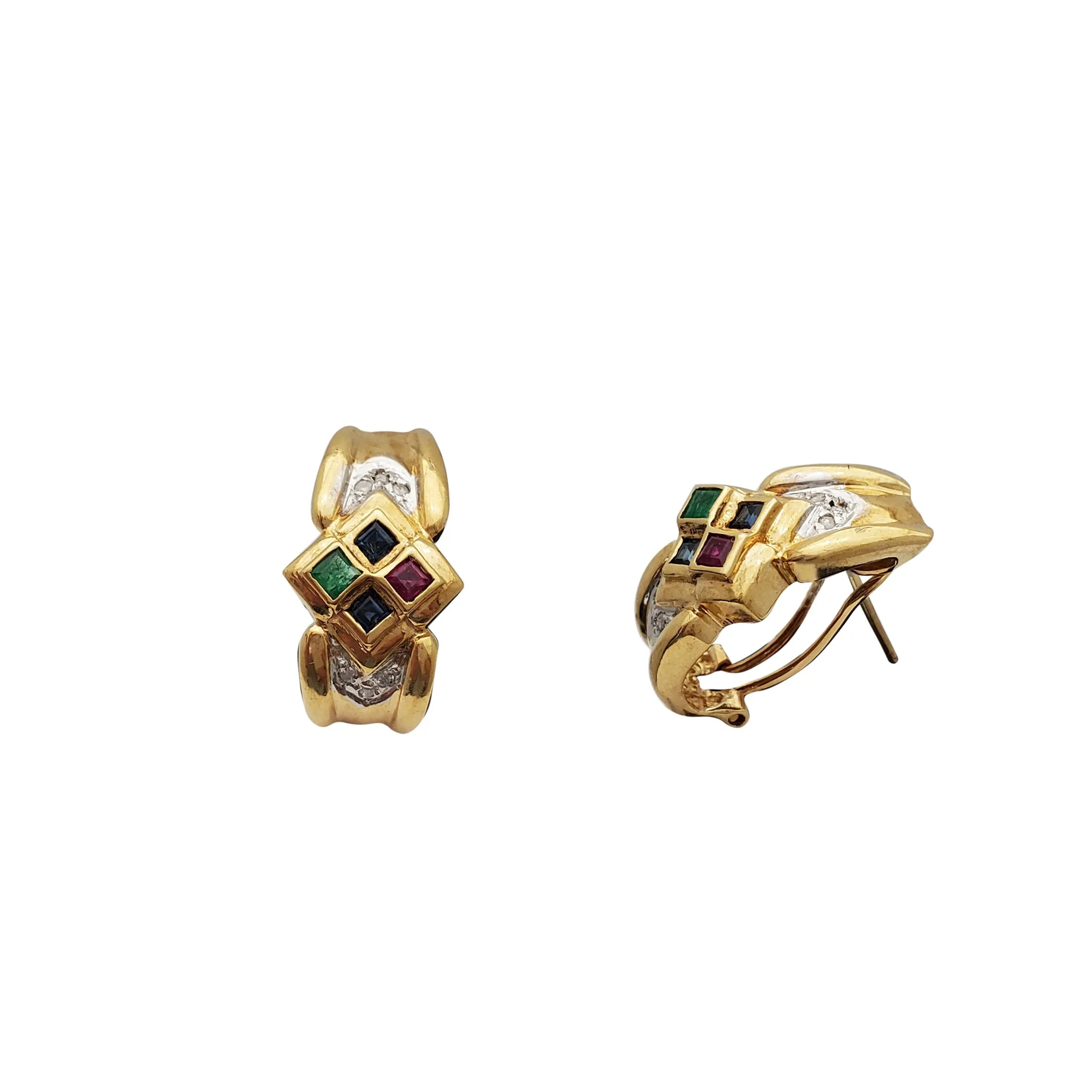 Precious Gem Emblem Omega Earrings (14K)